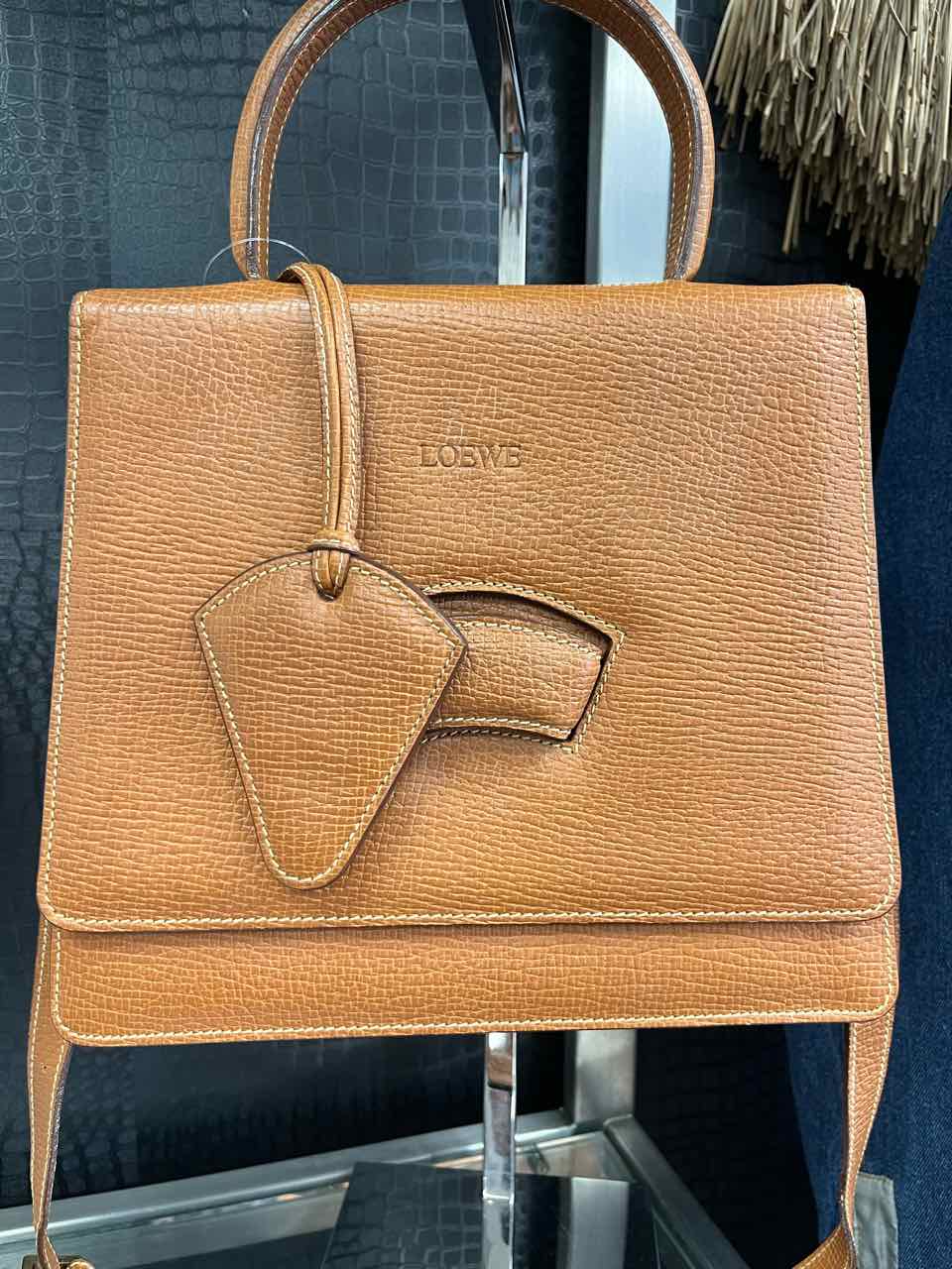 Loewe Barcelona Tan Textured Top Handle Structured Bag, Box, Dust Bag