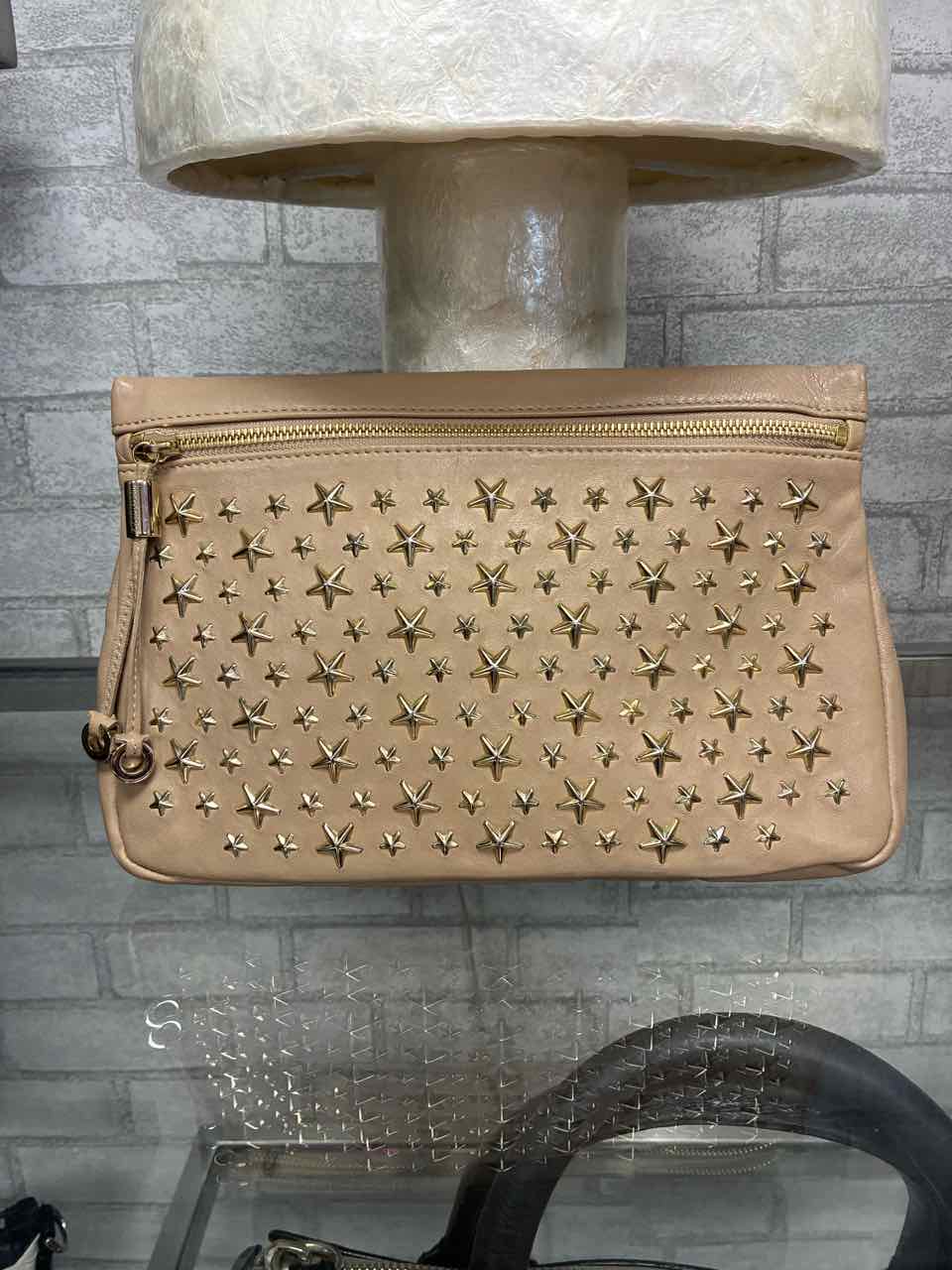 JIMMY CHOO ZENA NUDE CLUTCH W/ GOLD STARS