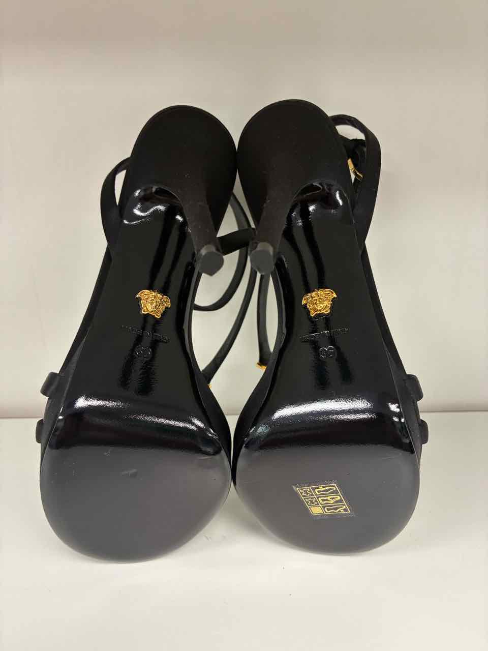 Versace Medusa '95 Embellished Black Satin Sandals 115 mm Size 36