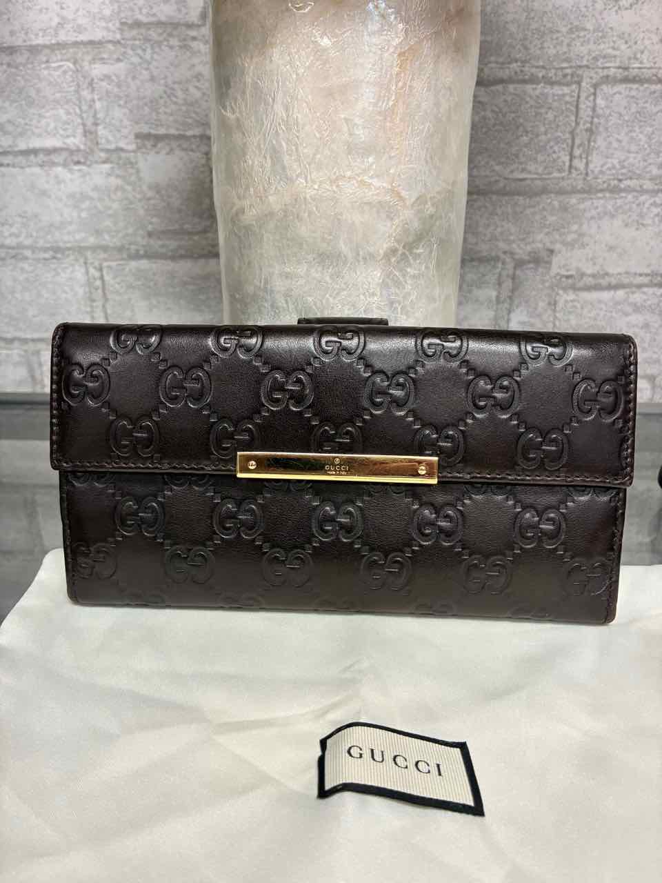 Gucci Dark Brown Leather Guccissima Leather Flap Continental Wallet