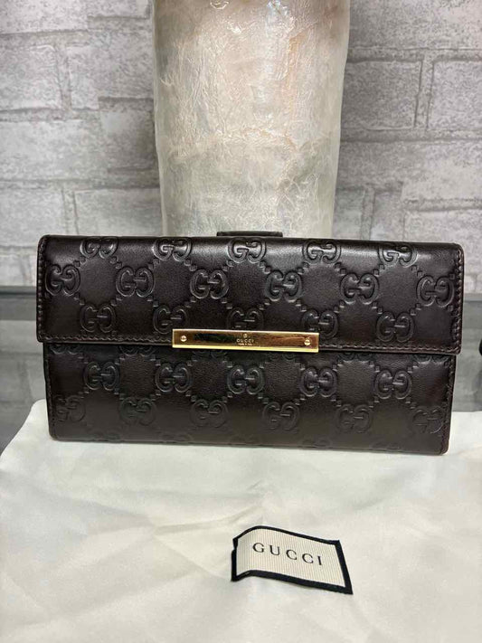 Gucci Dark Brown Leather Guccissima Leather Flap Continental Wallet