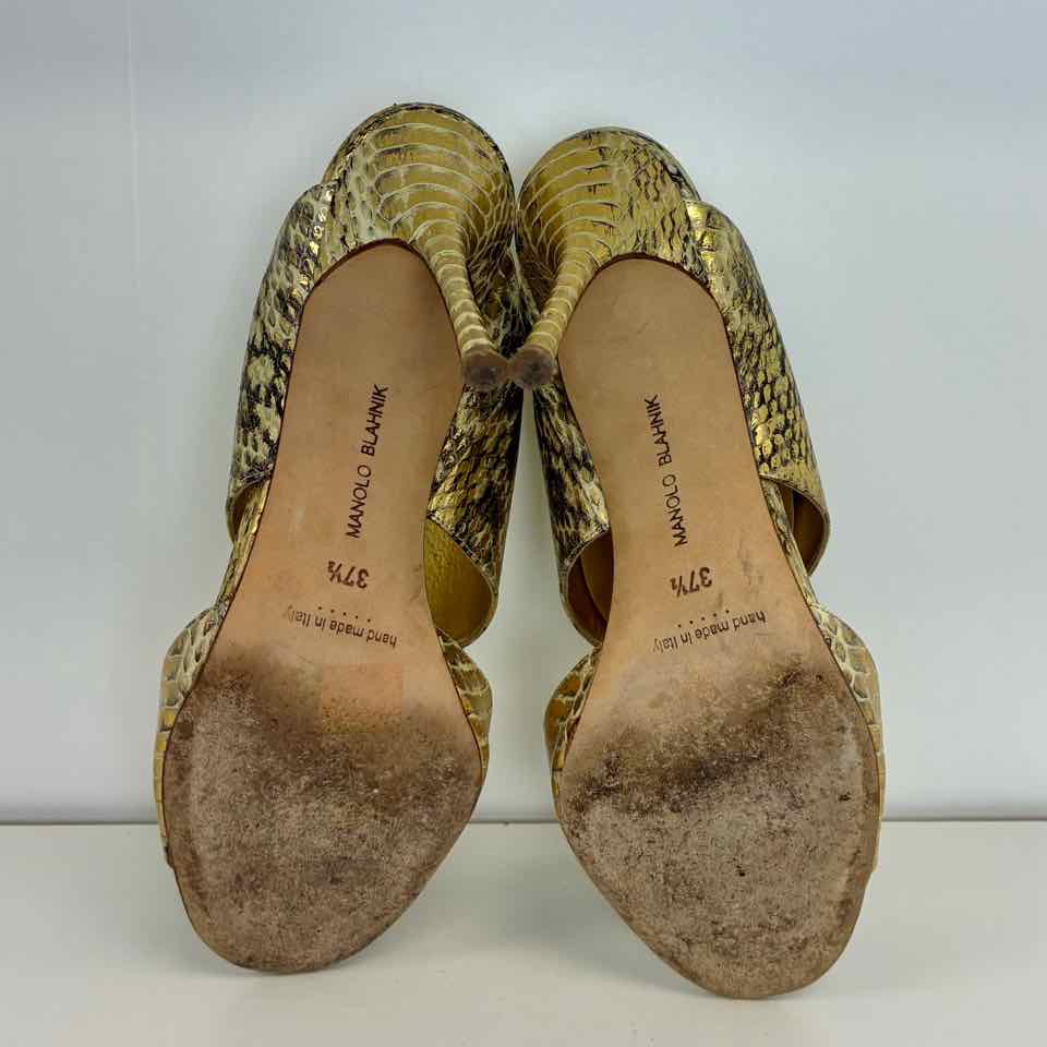 Manolo Blahnik Gold Python Mule Heel 37.5/ 7