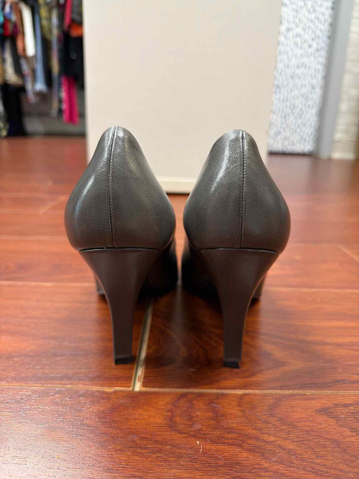 Gray Prada leather pointed pumps