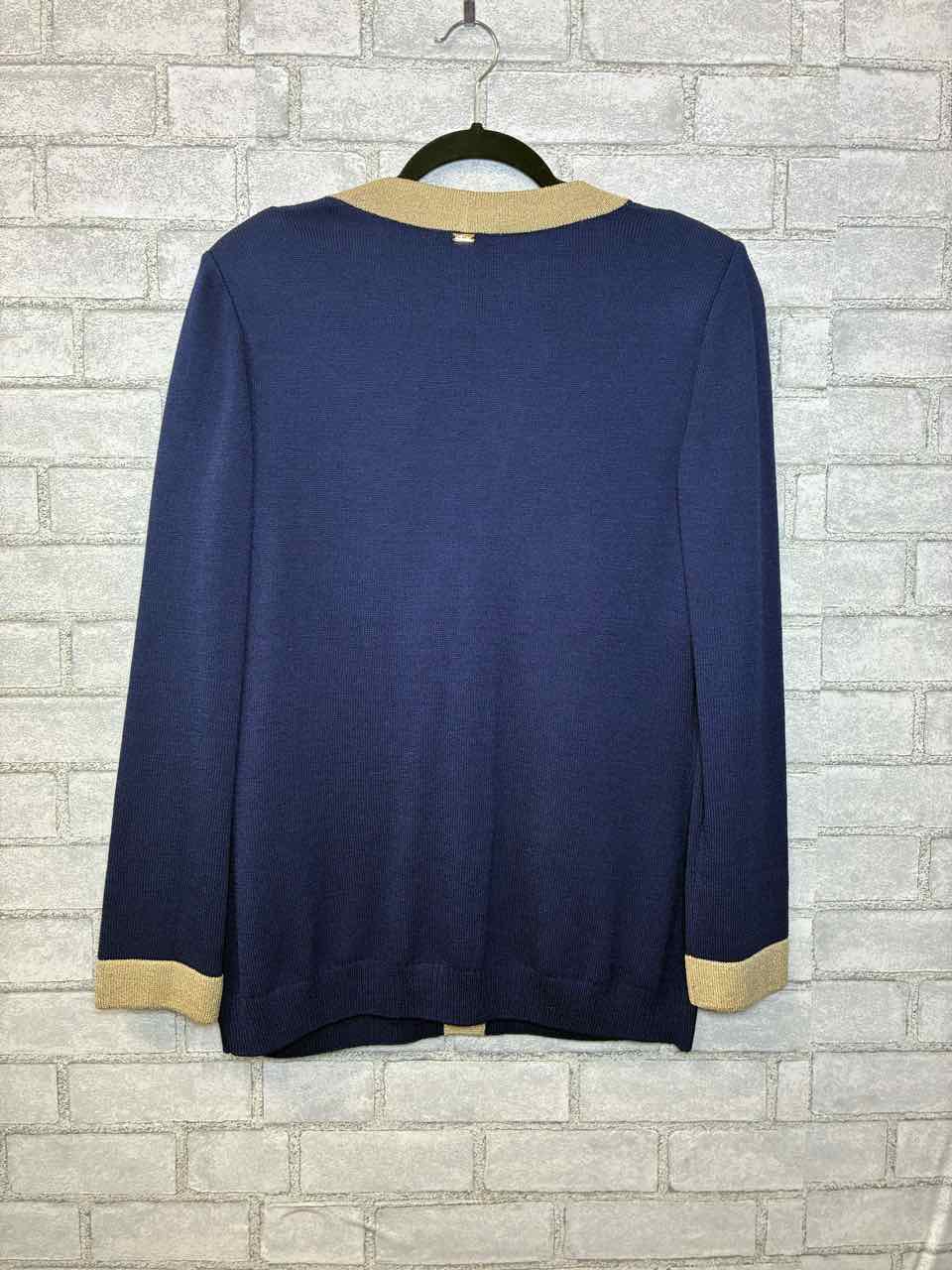 St John Navy and Gold Knit Button Up Size Small