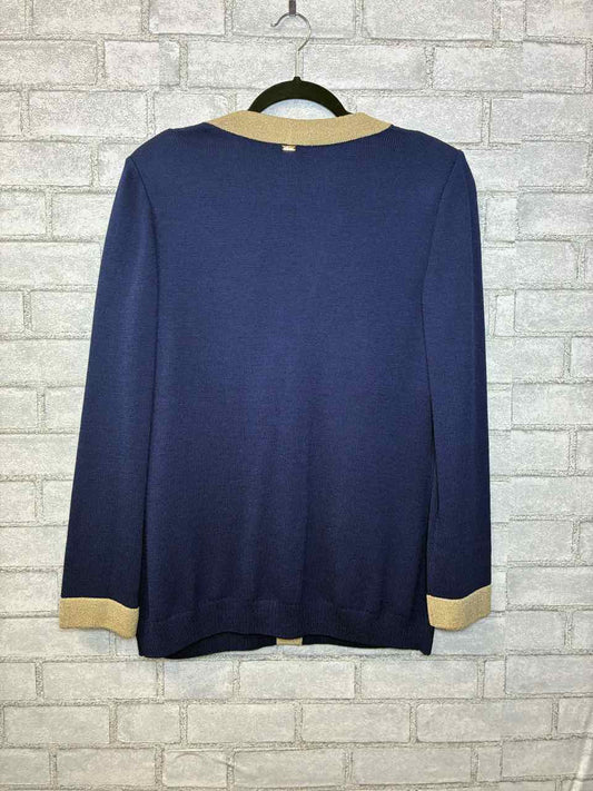 St John Navy and Gold Knit Button Up Size Small