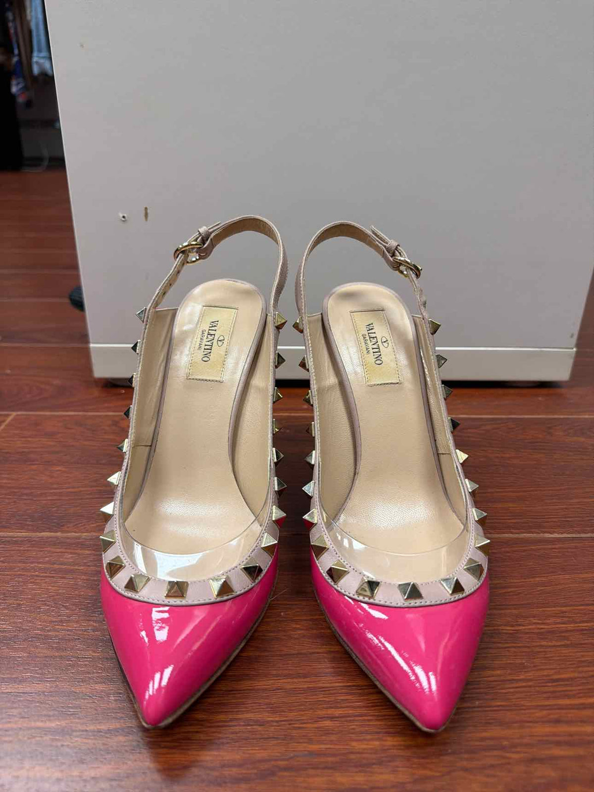Valentino pink and gold studdeded heels