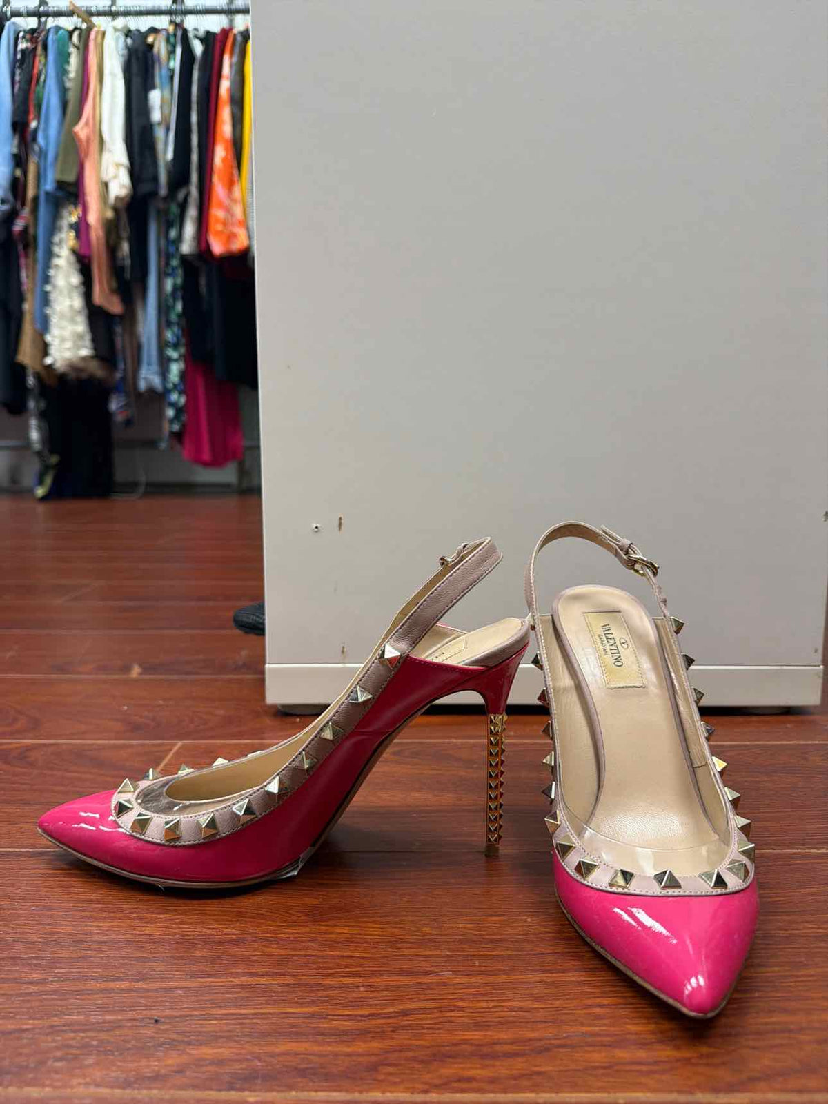 Valentino pink and gold studdeded heels