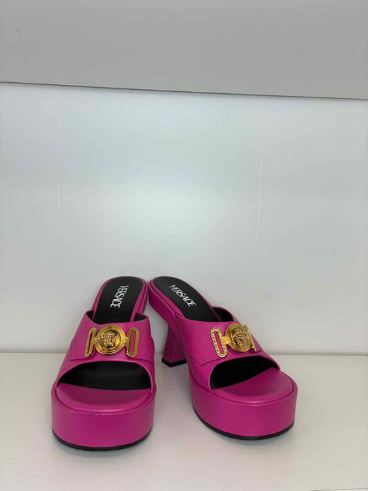 Versace Medusa Platform Pink Leather Sandals Size 38