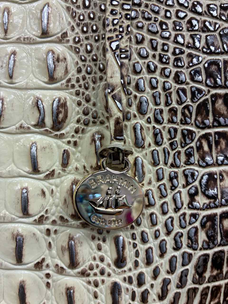 Brahmin Elaine Croc-Embossed Cream Satchel Purse