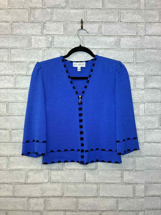 St John Blue Zip Up Blouse Size 2