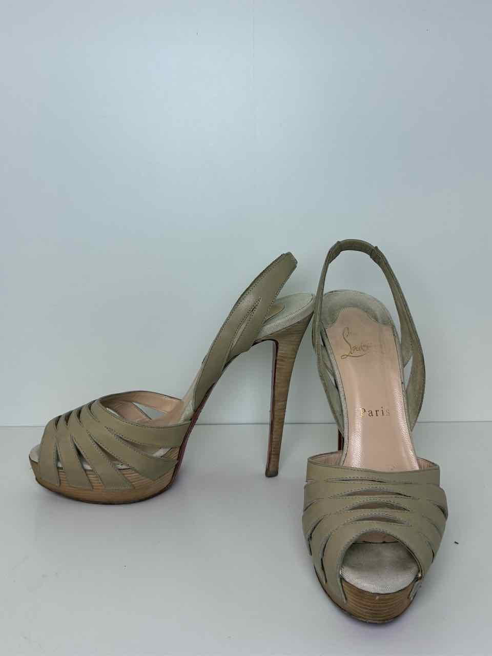 Loubutin Size 38.5 Taupe Strappy Stilleto Heels