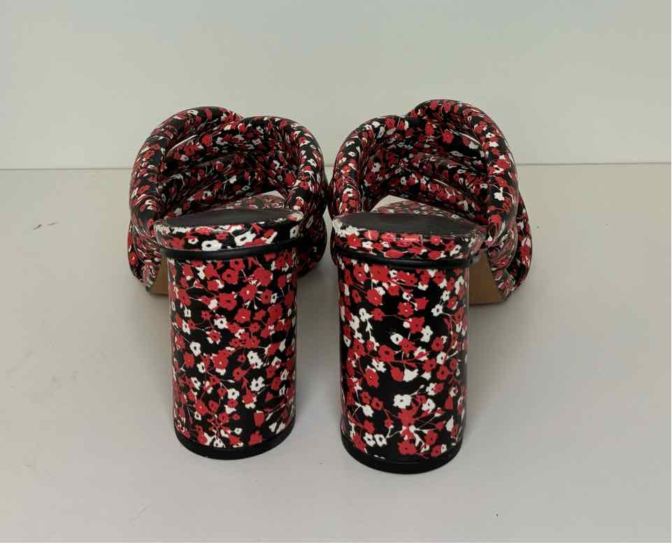Rebecca Minkoff Size 7 Red and Black Floral Print Strappy Mules