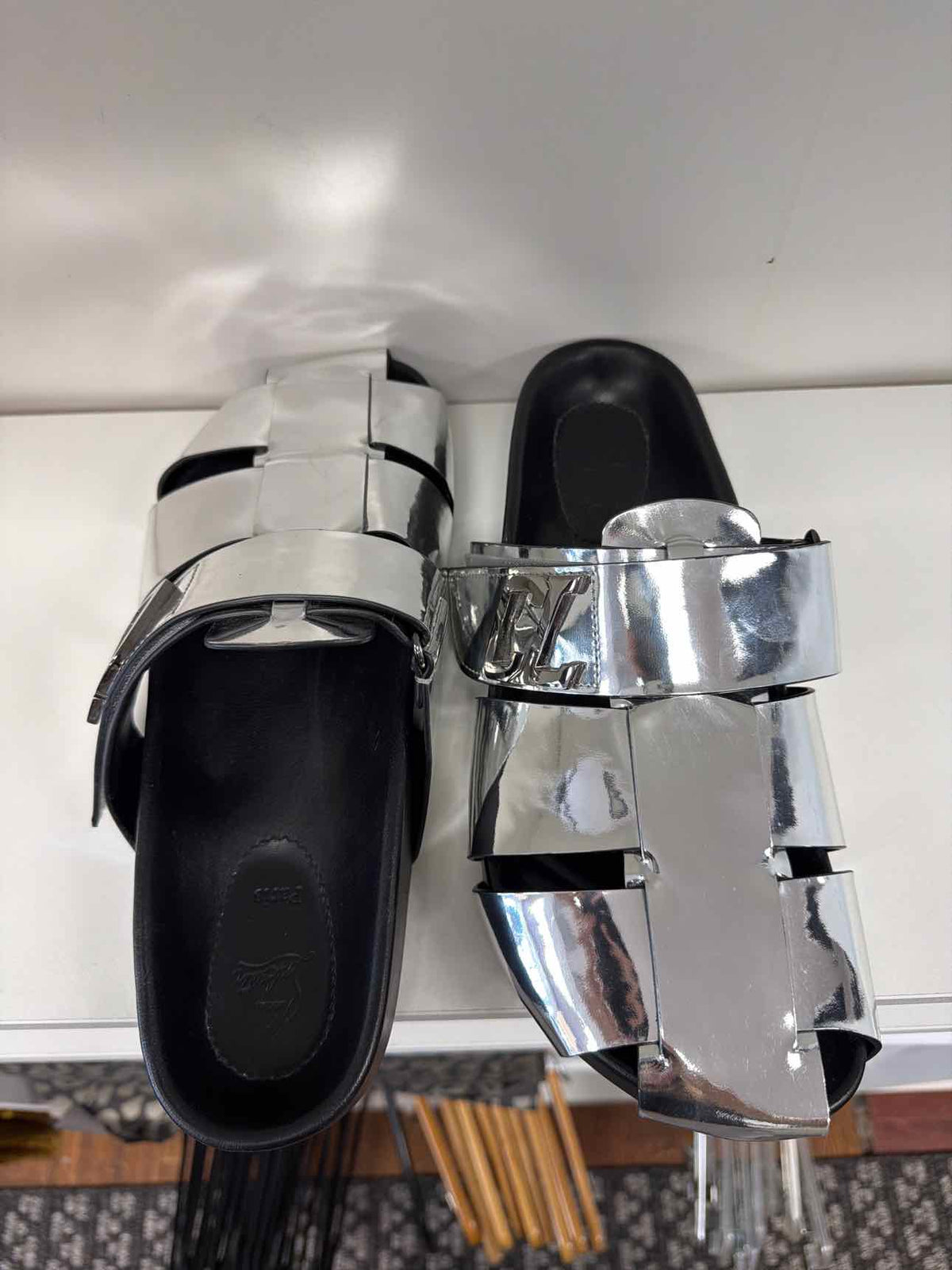 Silver Louboutin slides