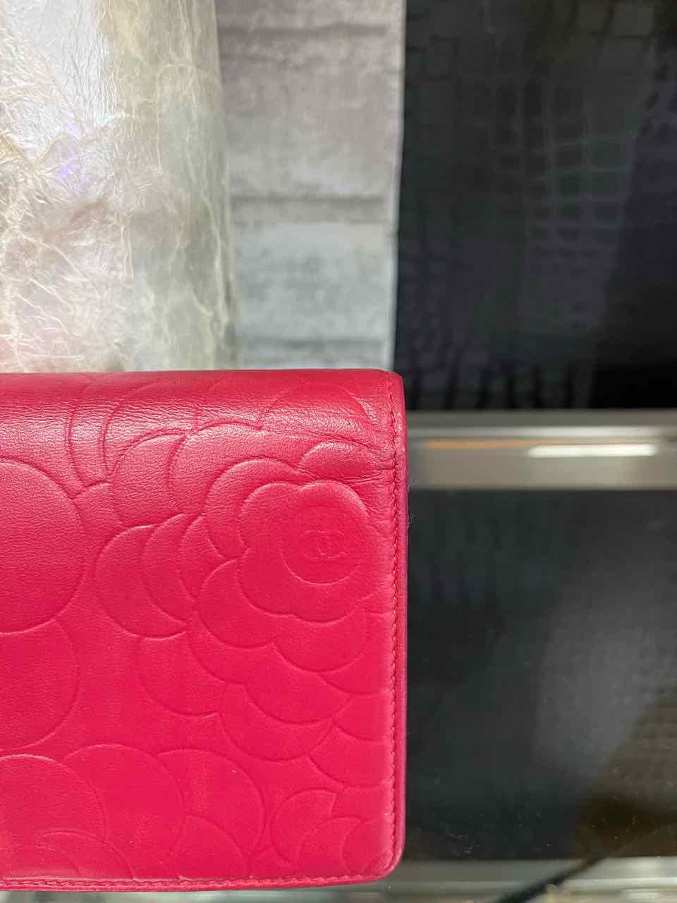 Chanel Vintage Pink/Fuchsia Lambskin Camellia Embossed Long Wallet
