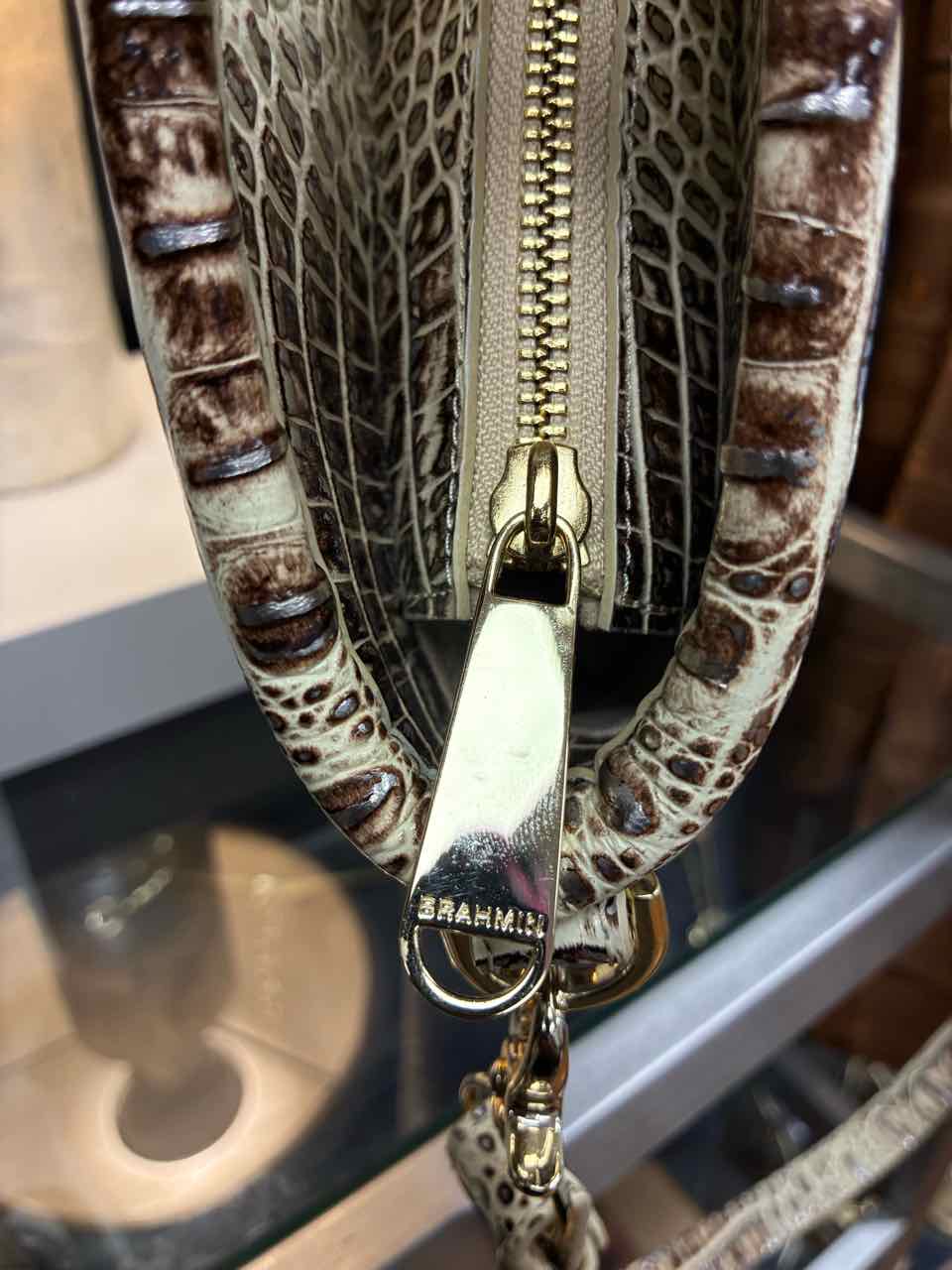 Brahmin Elaine Croc-Embossed Cream Satchel Purse