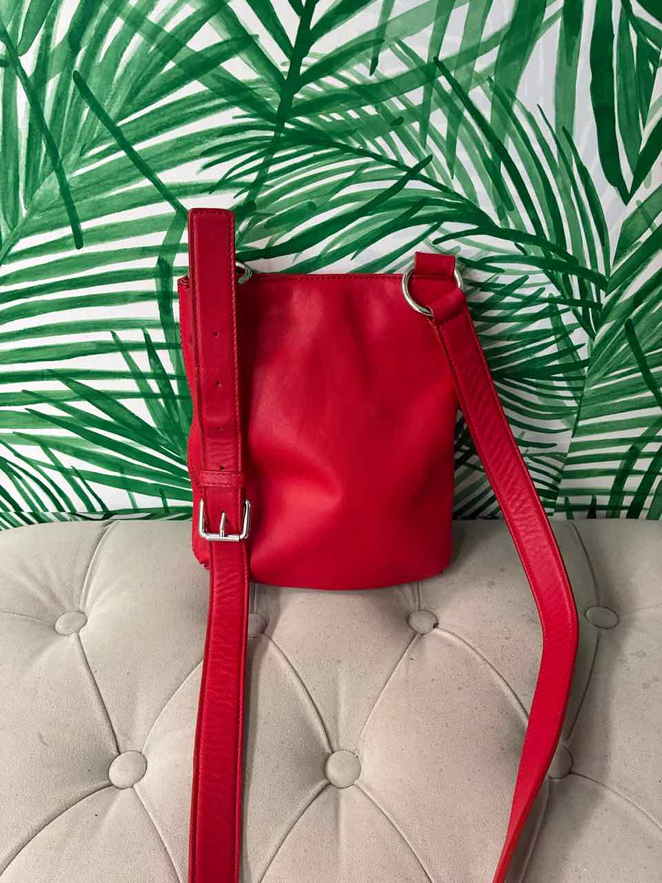 Micheal Kors Red Leather Crossbody Bag w/ Silver Grommet and Fringe Tassel