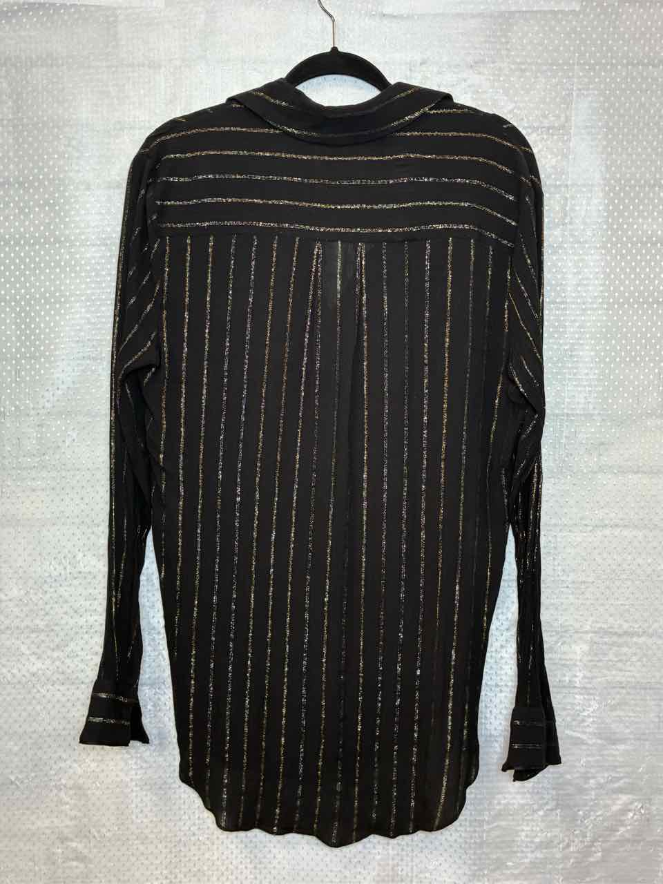 All Saints black and gold/silver stripe LS shirt L