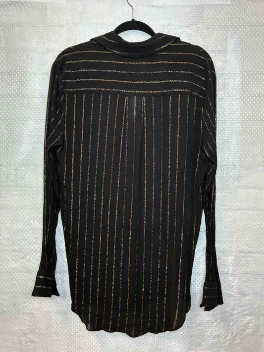All Saints black and gold/silver stripe LS shirt L