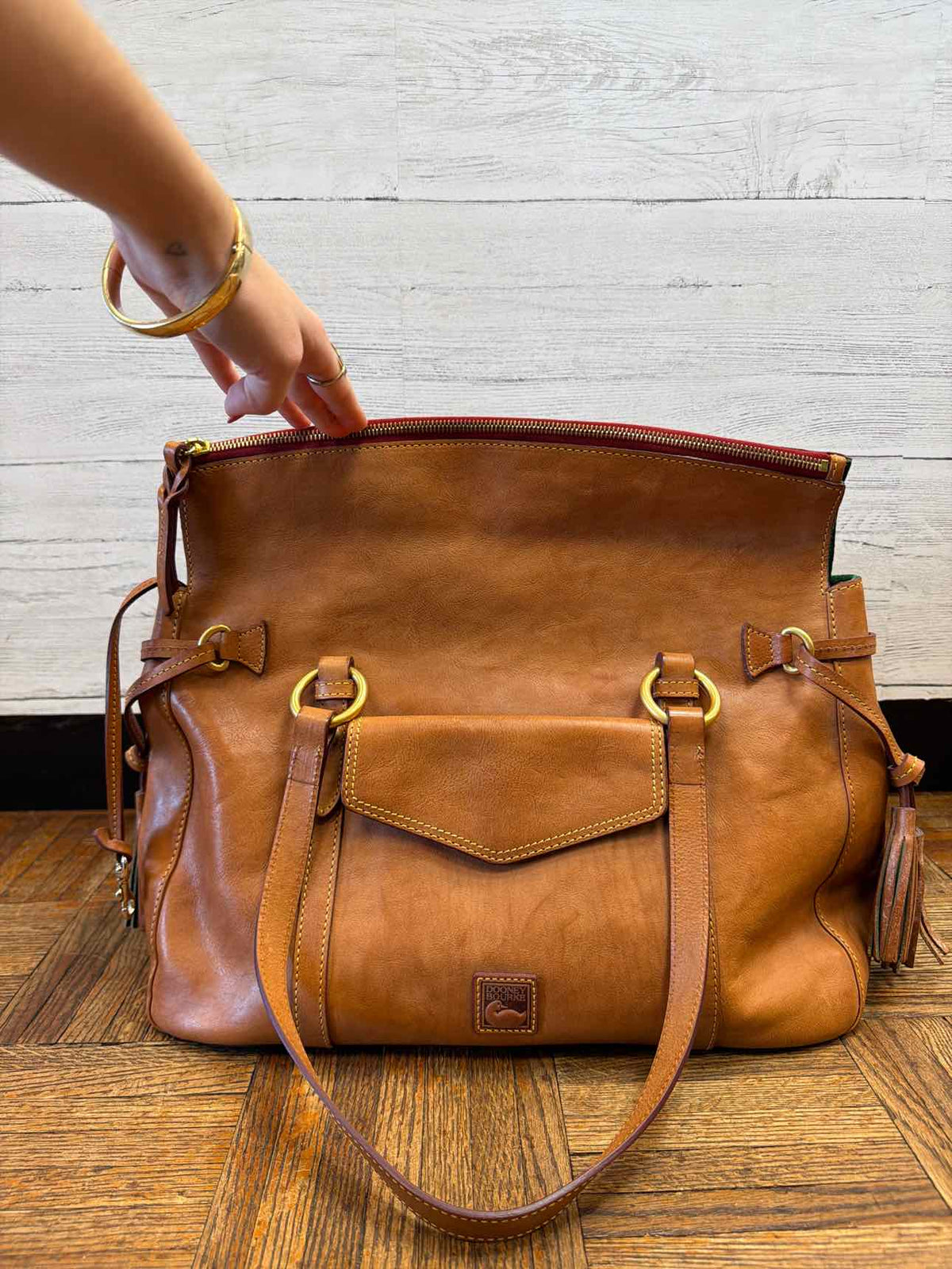 Dooney & Bourke tan leather flap satchel handbag