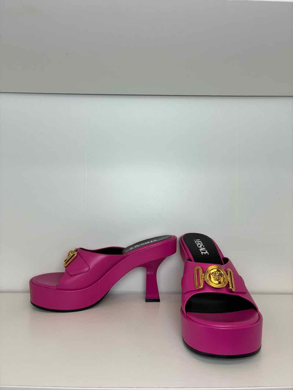 Versace Medusa Platform Pink Leather Sandals Size 38