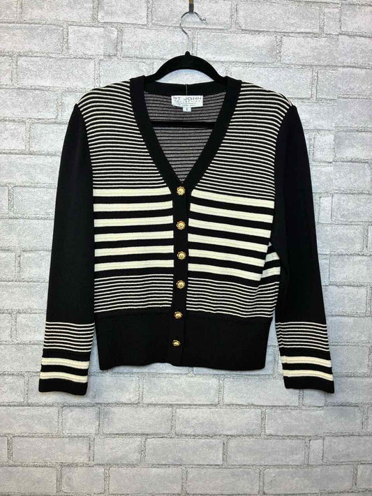 St John Black and white Button Up Knit Blouse size Small