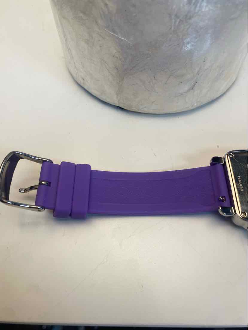 Michele Carousel Square Watch w/ Multicolor Numbers and Purple Silicone Strap