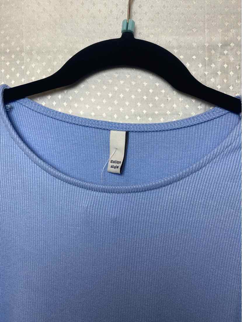 Italian style blue top with sheer long sleeves