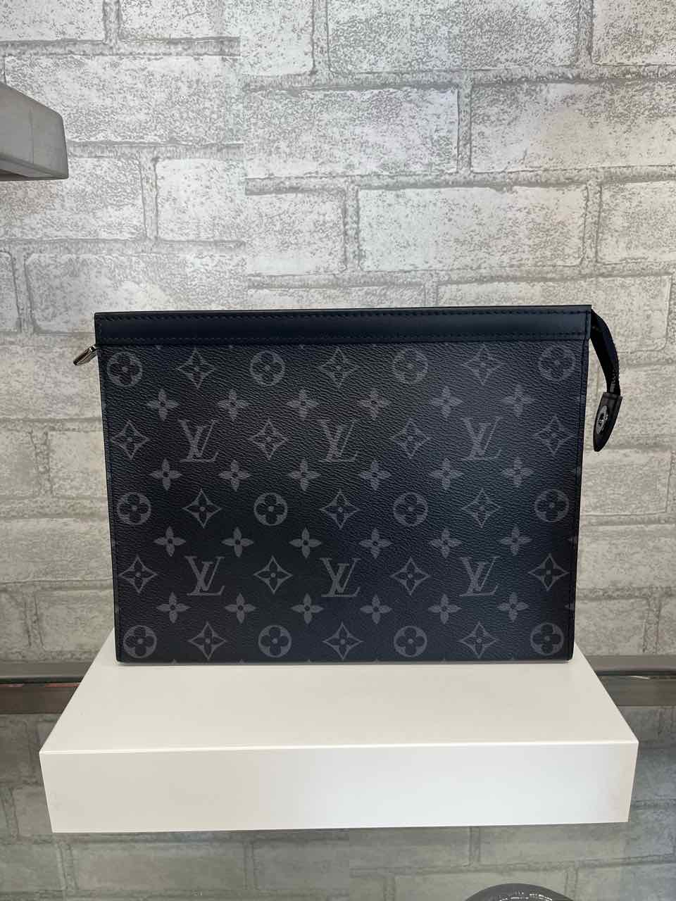 Louis Vuitton Black Monogram Pochette Voyage Eclipse Canvas Travel Bag.