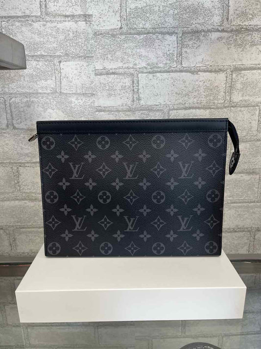 Louis Vuitton Black Monogram Pochette Voyage Eclipse Canvas Travel Bag.