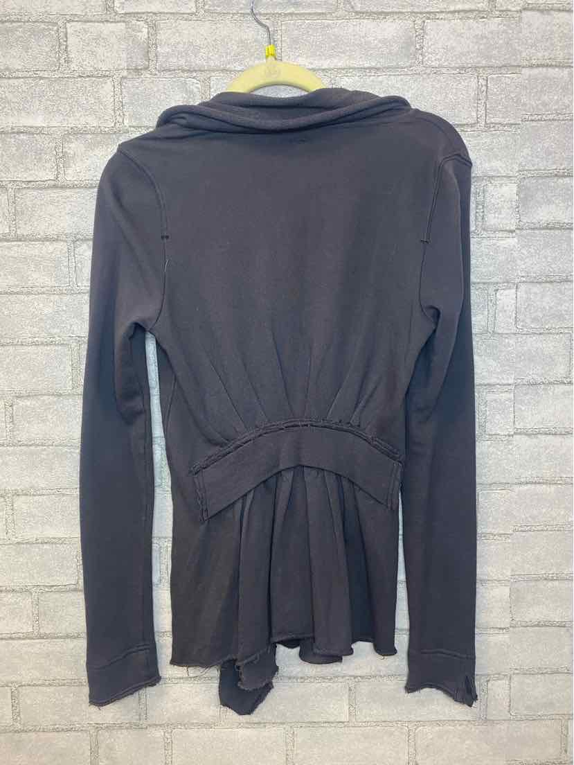 Free People We The Free Small Dark Gray Asymetrical Ruffle Zip Jacket Sweatshirt