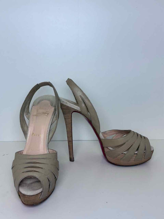 Loubutin Size 38.5 Taupe Strappy Stilleto Heels
