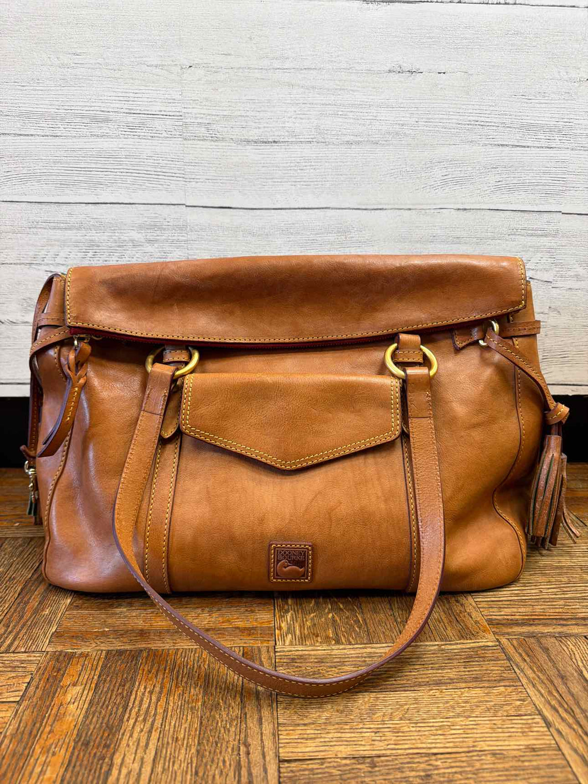 Dooney & Bourke tan leather flap satchel handbag