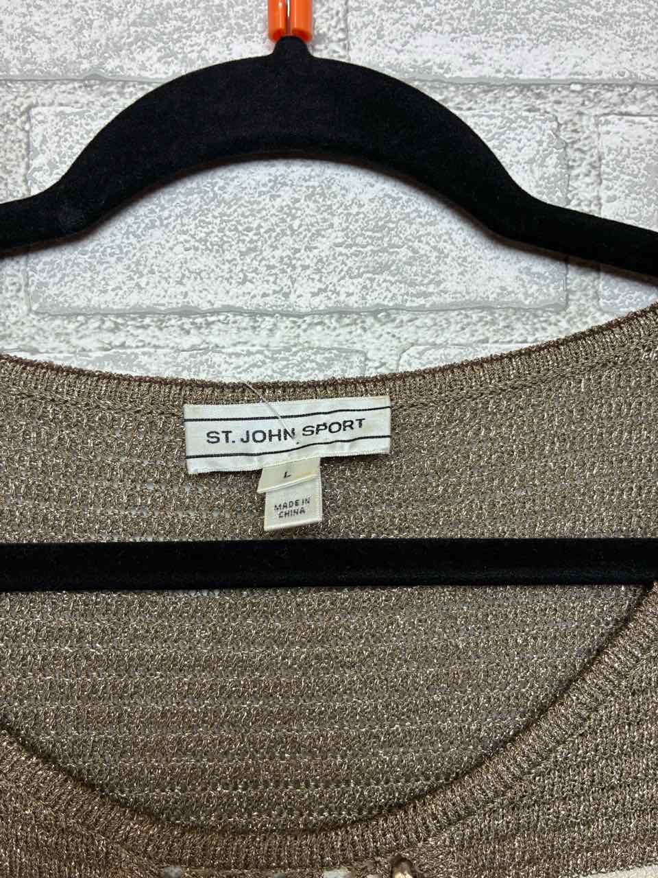 St. John Ivory & Taupe Dress w/ Beads and Tie L