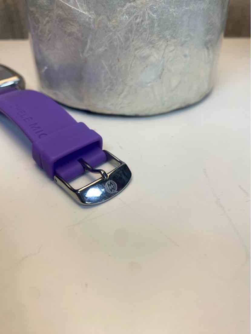Michele Carousel Square Watch w/ Multicolor Numbers and Purple Silicone Strap