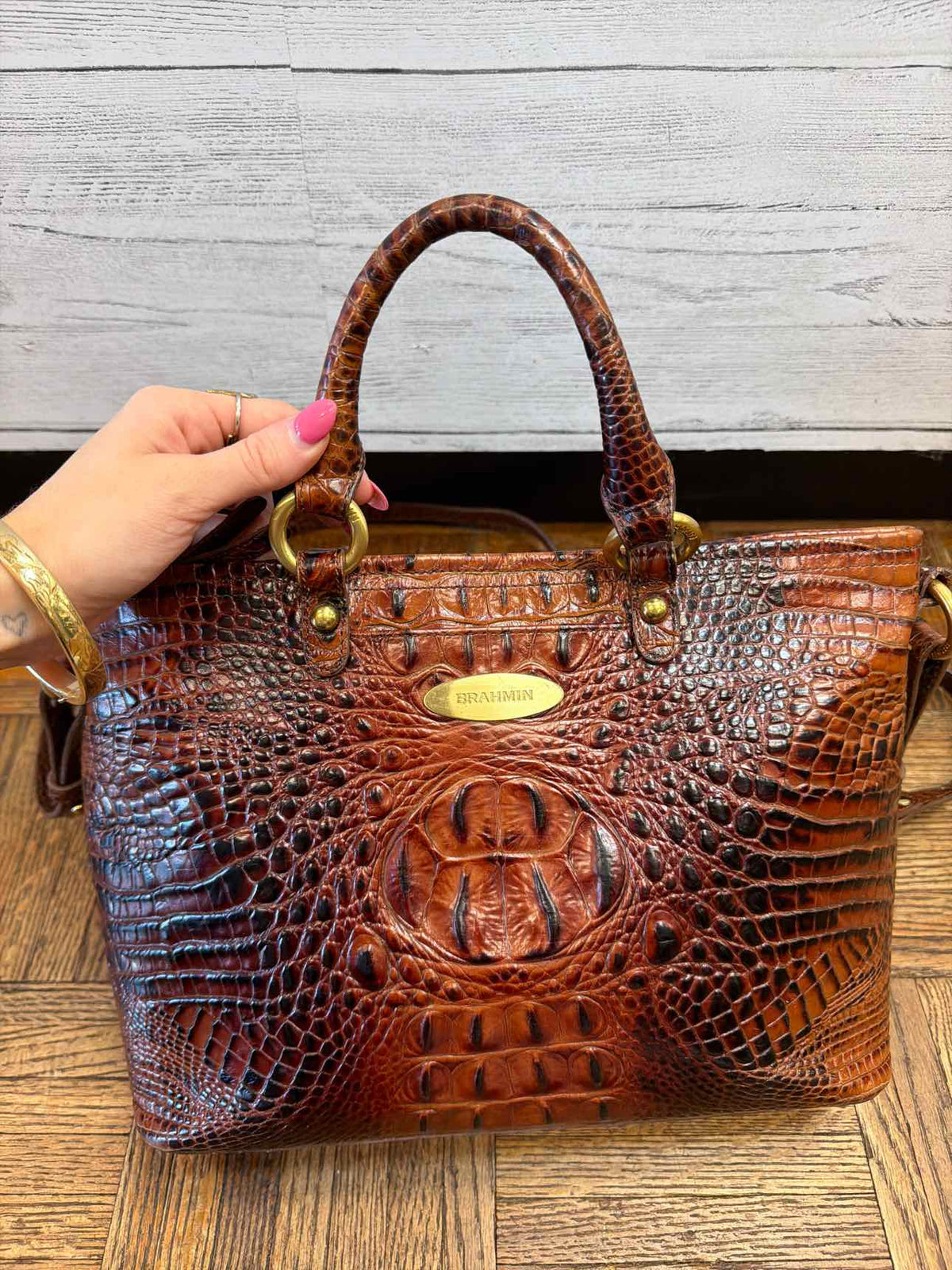 Brahmin Croc embossed leather satchel handbag