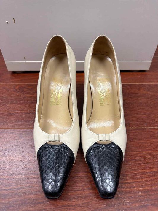 Ferragamo white and black heels
