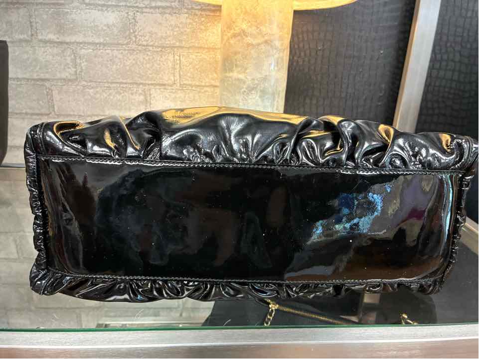 Gucci Black Patent Leather Abbey Hobo Purse w/ Gold Tone D-Ring
