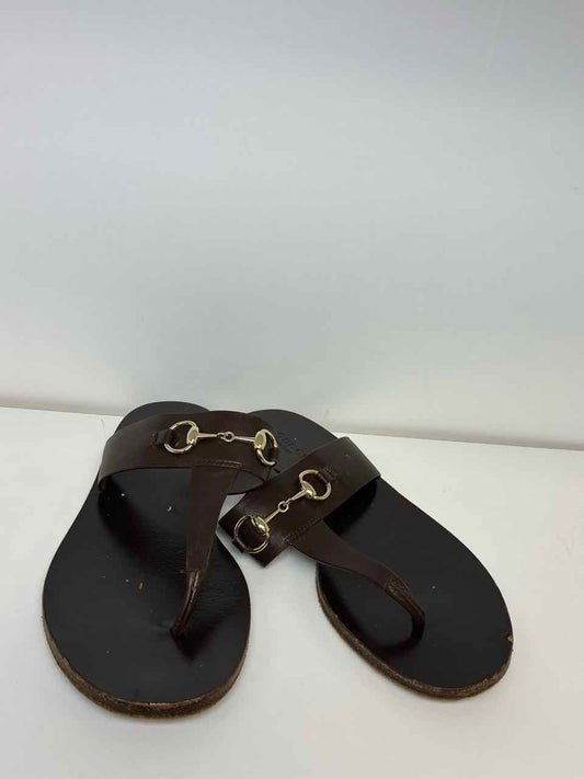 Gucci Thong Sandal w/ Horse Bit Detail Brown Leather Size 35 1/2