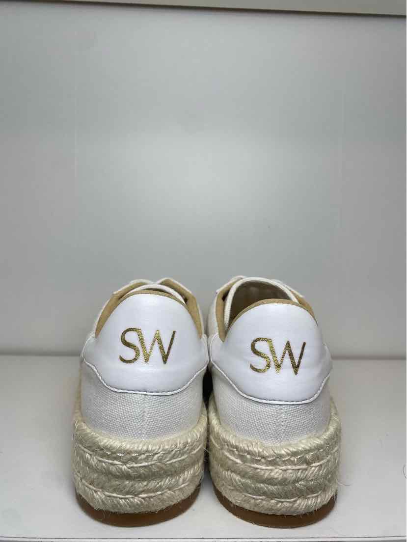 Stuart Weitzman 6.5 Daryl Espadrille Sneaker in White Canvas with a Jute Sole