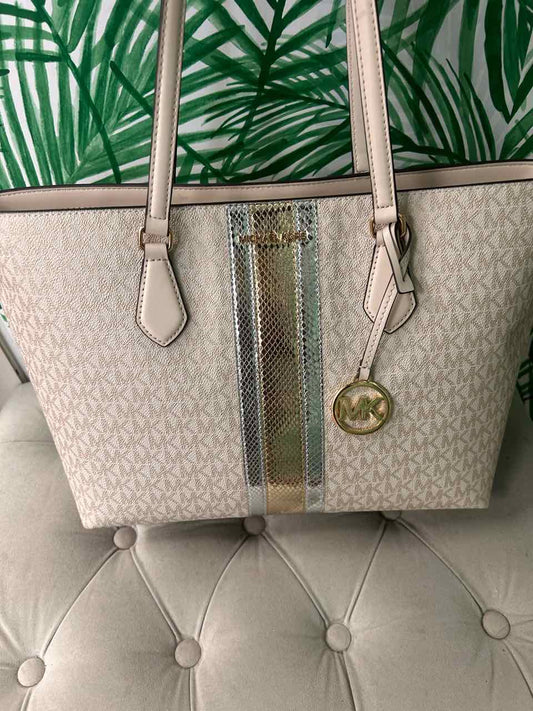 Micheal Kors Sheila Large Signature Logo w/ Metallic Gold/Silver Stripe