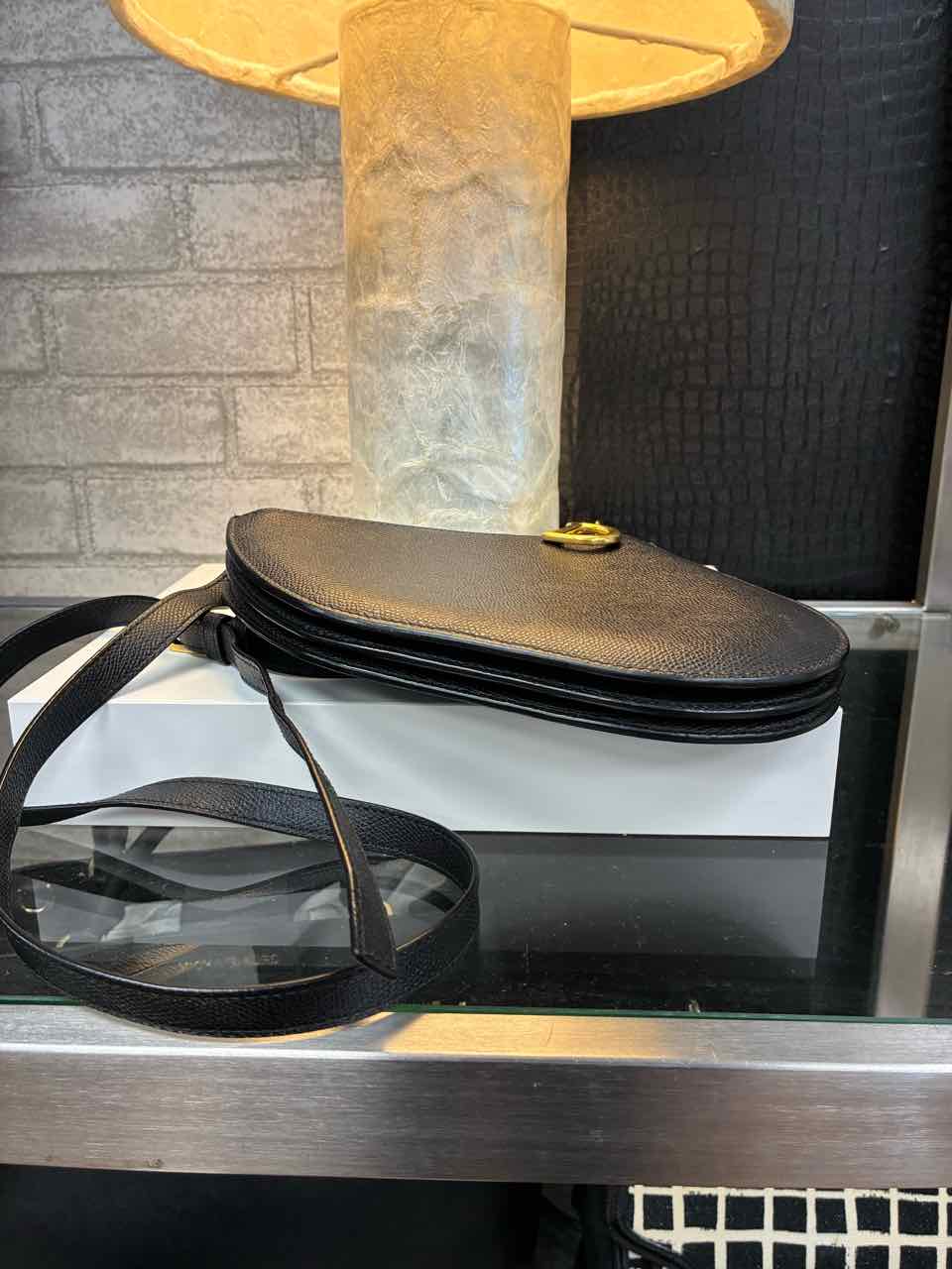 Dior Black Pebbled Leather Saddle Pouch Purse w/ Gold Hardware