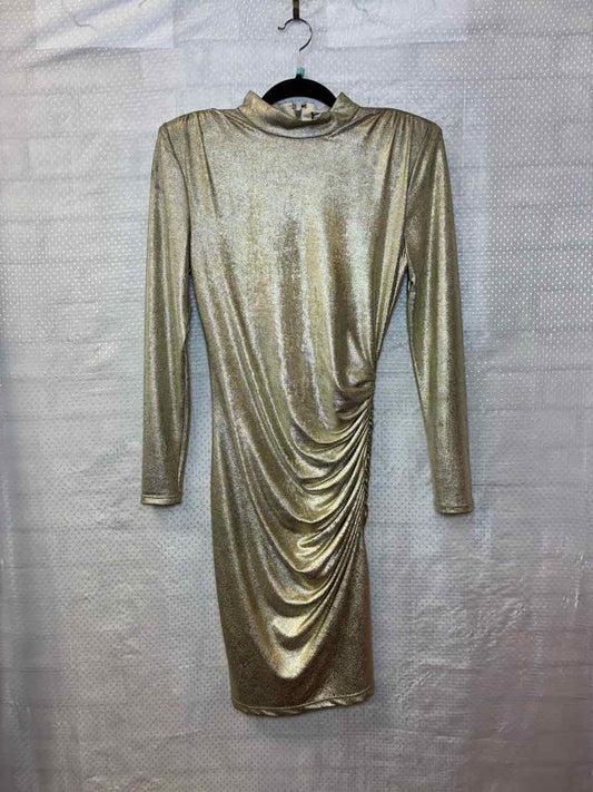 Alice + Olivia Ruched Metallic Gold Dress Size 8