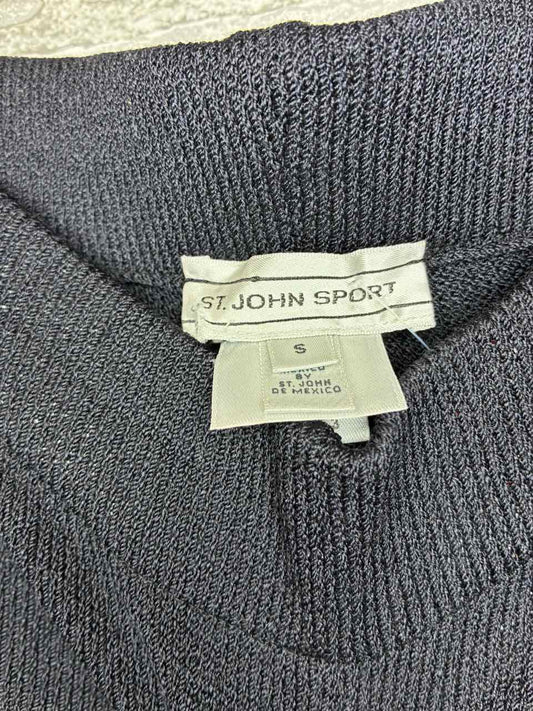 St.John Dark Navy Blue Knit Pants with White Stripes on Side. Size Small