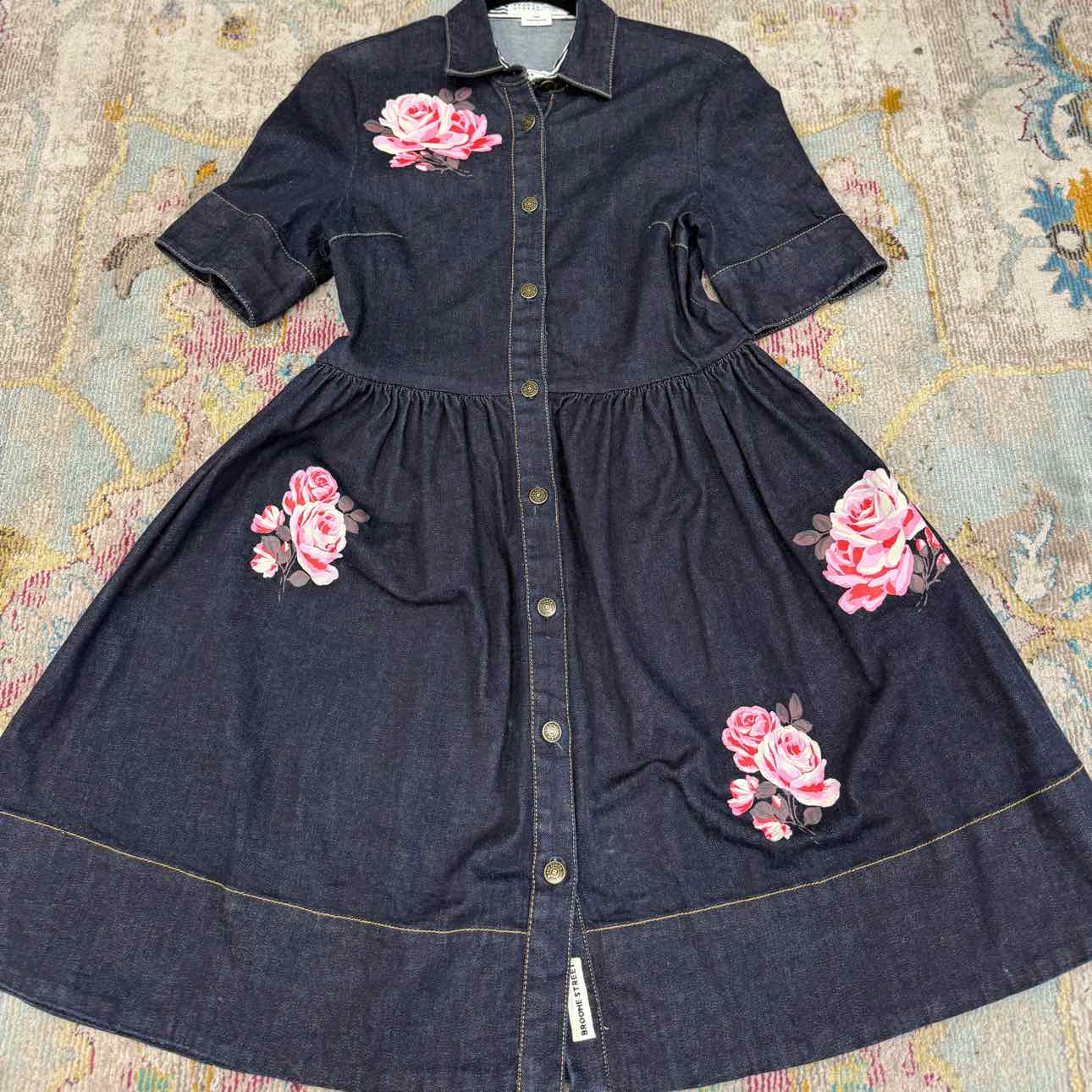 Kate Spade Jean Buttonup Dress with Pink Flowers