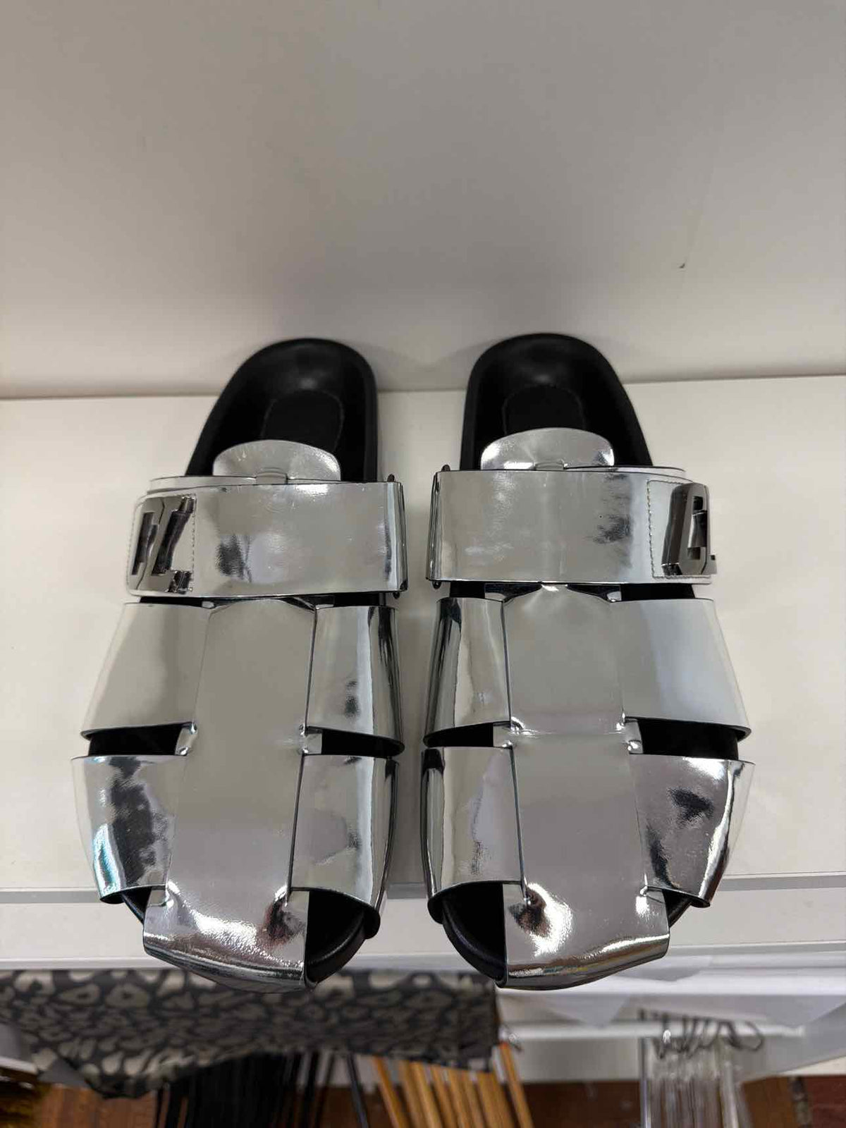 Silver Louboutin slides