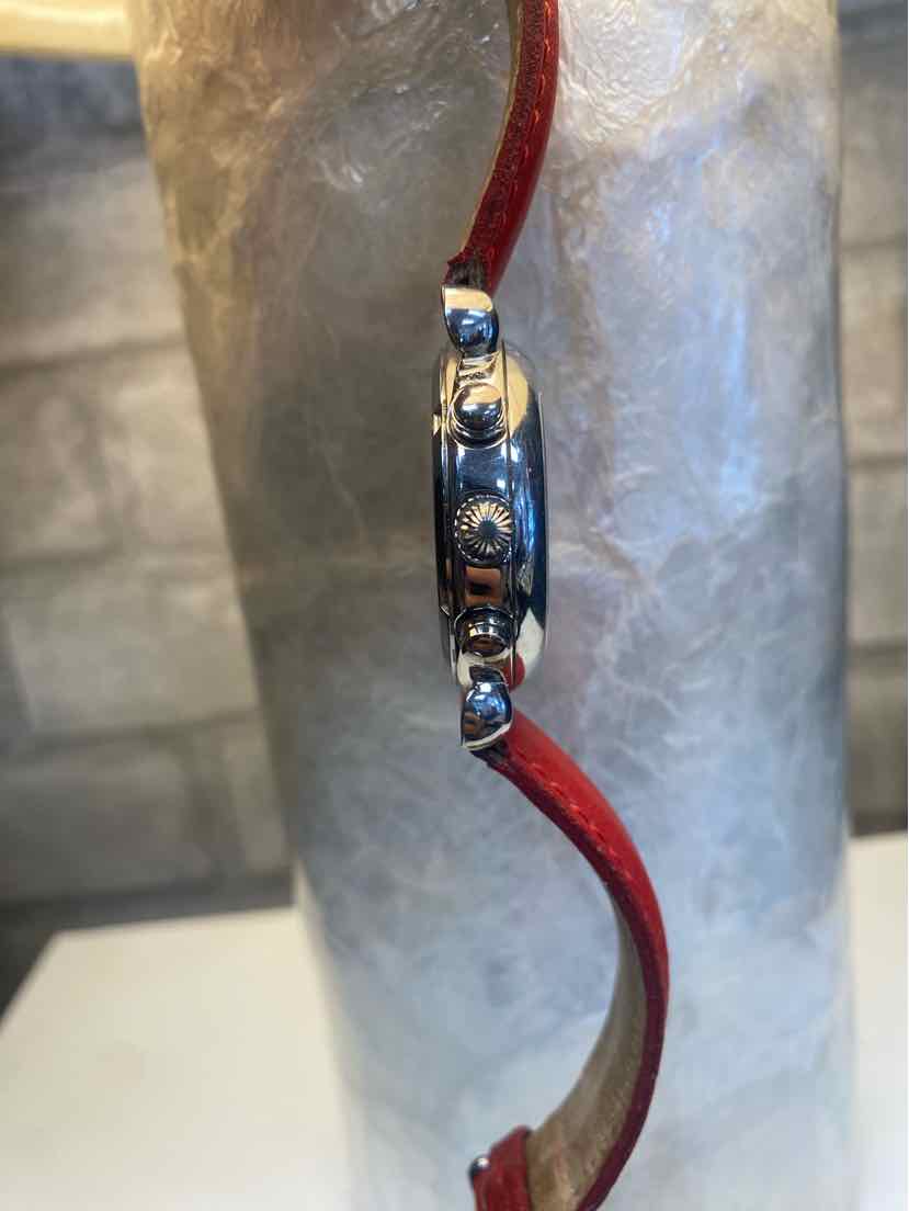 Michele Red Watch w/ 3 Silver Circles and Red Leather Strap