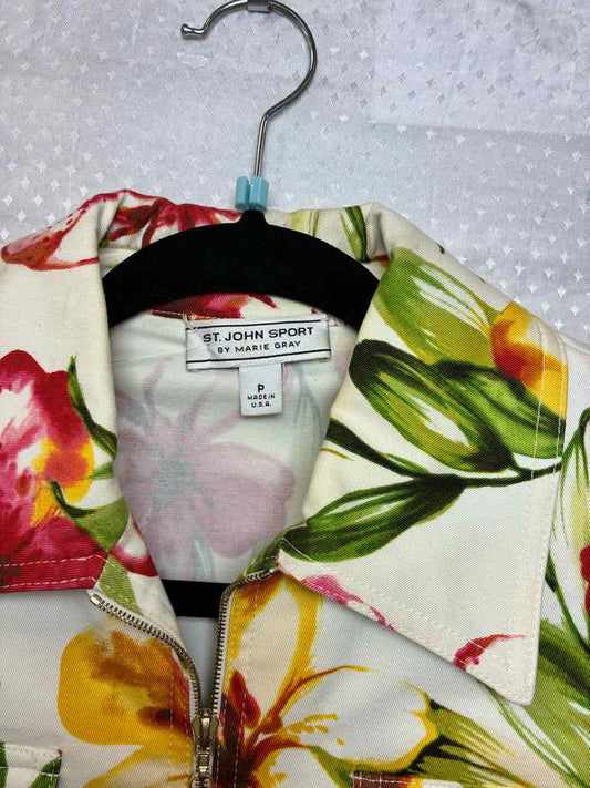St John Sport Jacket  Multicolor Floral with Pink Rhinestone Details  Size P