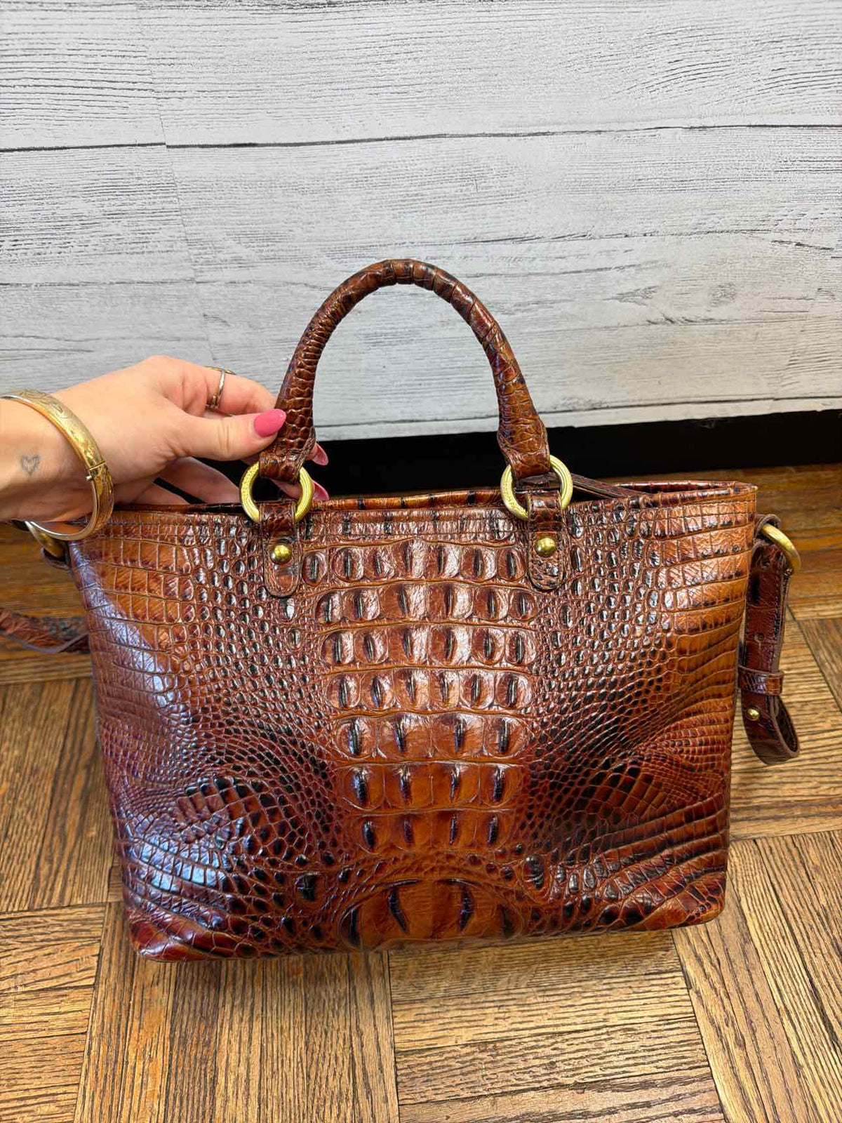 Brahmin Croc embossed leather satchel handbag