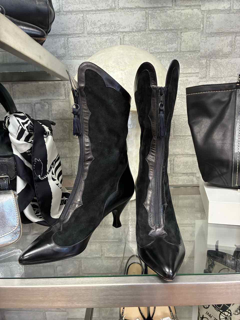 Vintage Peter Fox Black Suede and Leather Boots Size 9