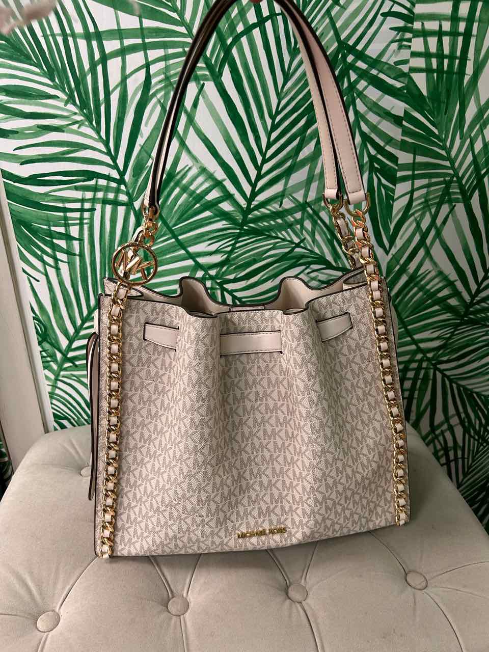 Michael Kors Cream Mina Large Signature Logo Chain Shoulder Bag